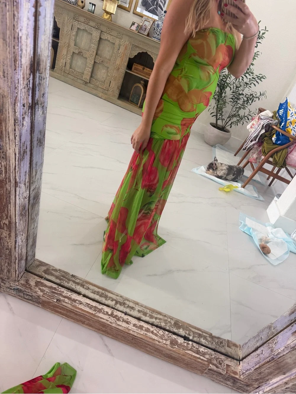 Green & Pink Floral Maxi Dress - Lightweight Summer Style - Picture 5 of 8